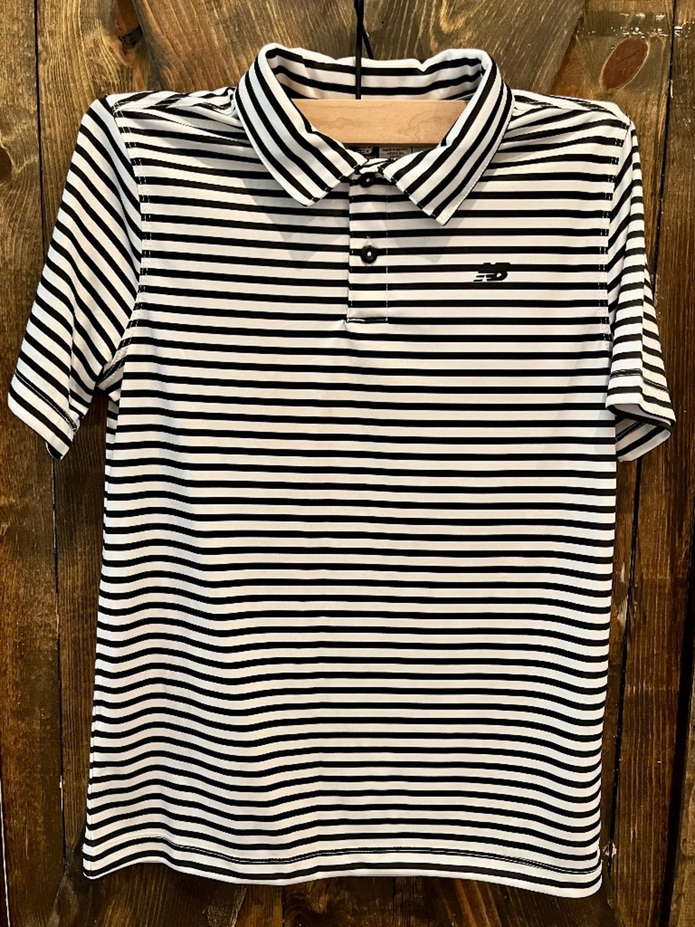 New Balance-Boys Black & White Striped Polo-Size 12